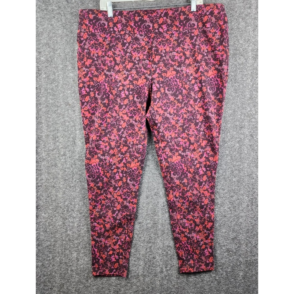 Terra & Sky Floral Leggings Women 2X Red Pink Excellent Cotton Spandex Slim Fit